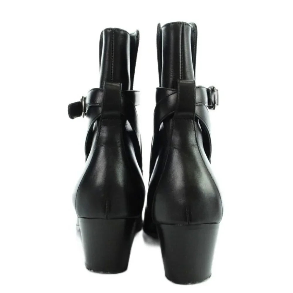 Celine Short Boots Leather Belt Pointed Toe Logo 36 Black - Picture 3 of 6